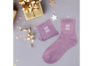Chaussettes paillettes "Bad girl" - Mauve