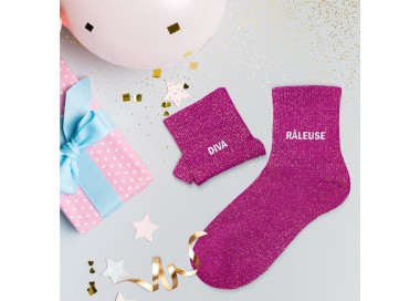 Chaussettes paillettes "Diva râleuse" - Fuchsia