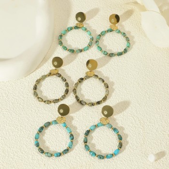 Boucles D'oreilles Dorées Cercle Pierre - Acier inoxydable