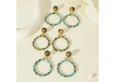 Boucles D'oreilles Dorées Cercle Pierre - Acier inoxydable