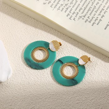 Boucles d'Oreilles Dorées Disques Avec Anneaux - Acier inoxydable