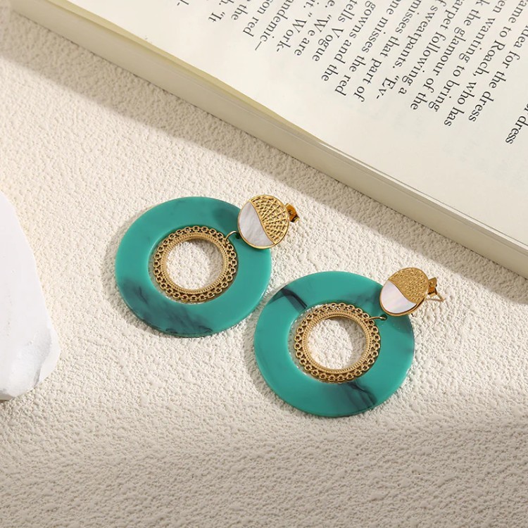 Boucles d'Oreilles Dorées Disques Avec Anneaux - Acier inoxydable