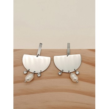 Boucles d'oreilles pendantes demi-rondes - Acier inoxydable