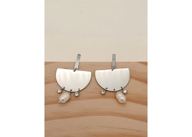 Boucles d'oreilles pendantes demi-rondes - Acier inoxydable
