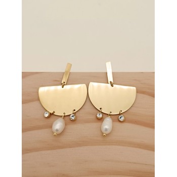 Boucles d'oreilles pendantes demi-rondes - Acier inoxydable