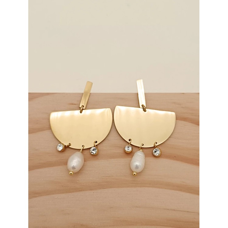 Boucles d'oreilles pendantes demi-rondes - Acier inoxydable Boucles d'oreilles pendantes demi-rondes - Acier inoxydable