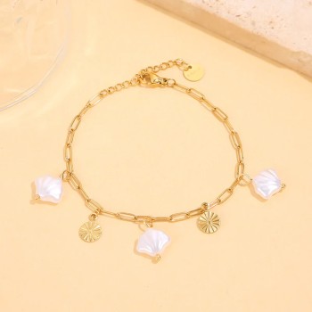 Bracelet dorée breloques coquillage et pampilles - Acier inoxydable