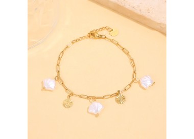 Bracelet dorée breloques coquillage et pampilles - Acier inoxydable