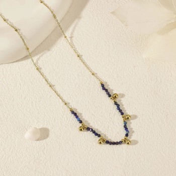 Collier Chaîne Dorée Pendentif Pierre Lapis Lazuli - Acier inoxydable