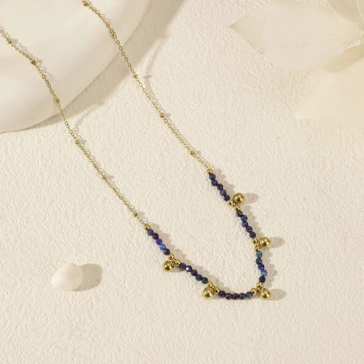 Collier Chaîne Dorée Pendentif Pierre Lapis Lazuli - Acier inoxydable Collier Chaîne Dorée Pendentif Pierre Lapis Lazuli - Acier inoxydable