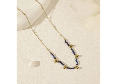 Collier Chaîne Dorée Pendentif Pierre Lapis Lazuli - Acier inoxydable