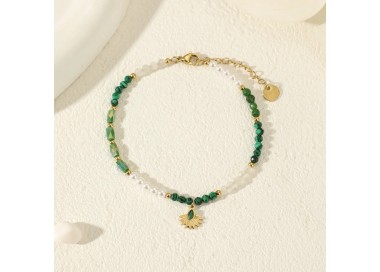 Bracelet Dorée Pierres Naturelles- Acier Inoxydable