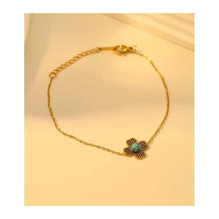 Bracelet doré fin avec trèfle - Acier inoxydable Bracelet doré fin avec trèfle - Acier inoxydable