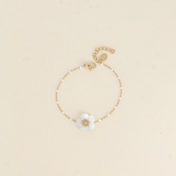 Bracelet - chaîne émaillée et fleur nacrée