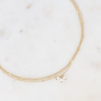 Collier - 3 mailles, 3 perles d'eau douce
