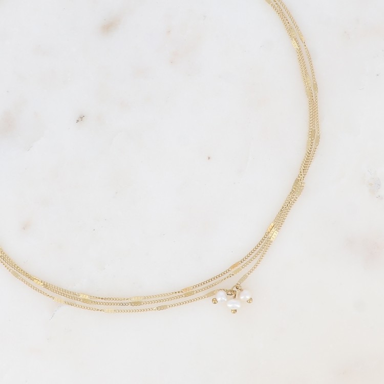 Collier - 3 mailles, 3 perles d'eau douce Collier - 3 mailles, 3 perles d'eau douce