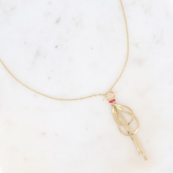 Long collier - anneau avec émail et mailles miroir pendantes