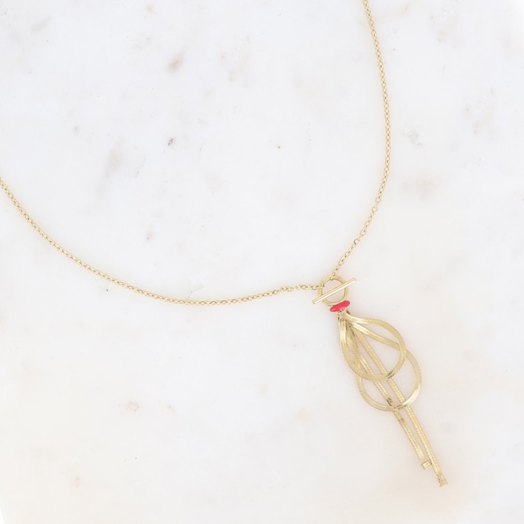 Long collier - anneau avec émail et mailles miroir pendantes Long collier - anneau avec émail et mailles miroir pendantes