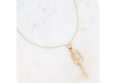 Long collier - anneau avec émail et mailles miroir pendantes
