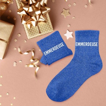 Chaussettes paillettes "emmerdeuse" - Bleu foncé