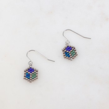 Boucles d'oreilles Acier avec des perles de rocaille japonaises bleues et vertes - Acier Ikita
