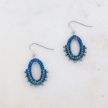 Boucles d'oreilles "perles de rocaille turquoises"  - Acier Inoxydable