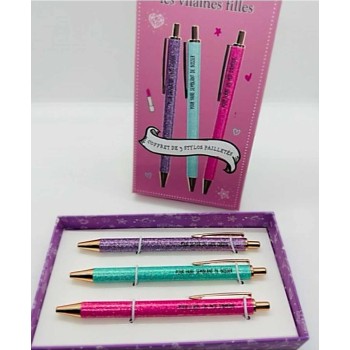 Coffret de 3 stylos à paillettes