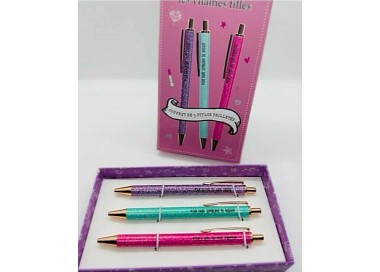 Coffret de 3 stylos à paillettes