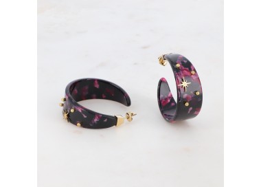 Boucles d'oreilles en acétate rose et noire - Acier Ikita