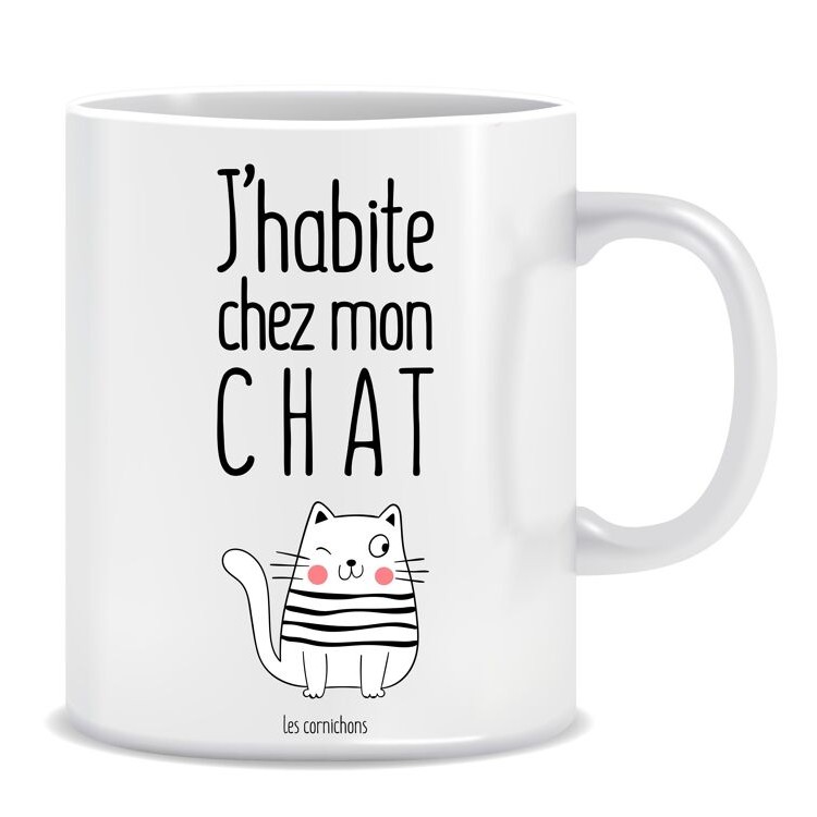 Mug "J'habite chez mon chat" - décoré en France