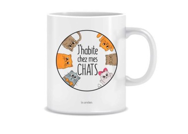 Mug "J'habite chez mes chats" - décoré en France